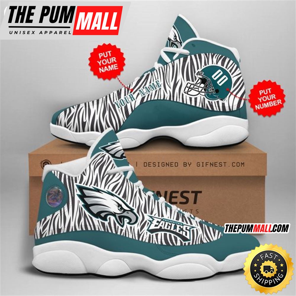 NFL Philadelphia Eagles Custom Name Number Air Jd 13 Shoes V2