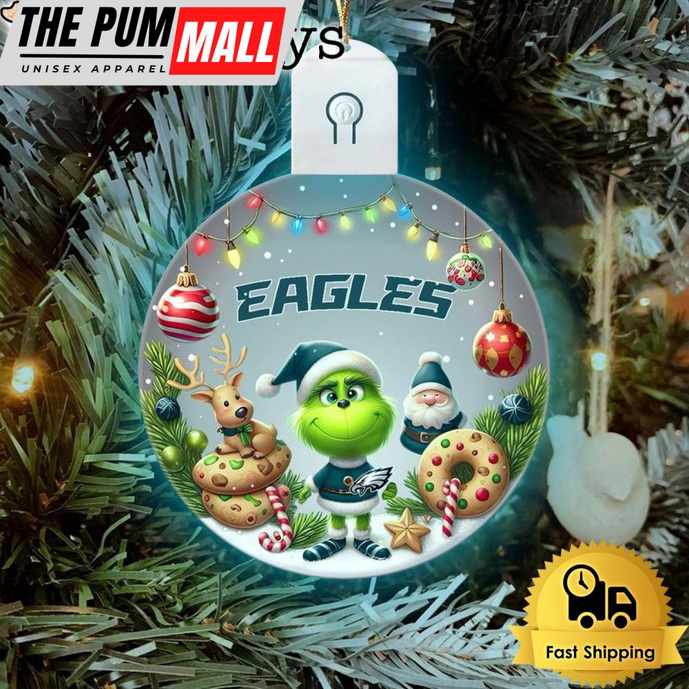NFL Philadelphia Eagles Cute Grinch Christmas Circle Led Acrylic Ornament Limited Edition