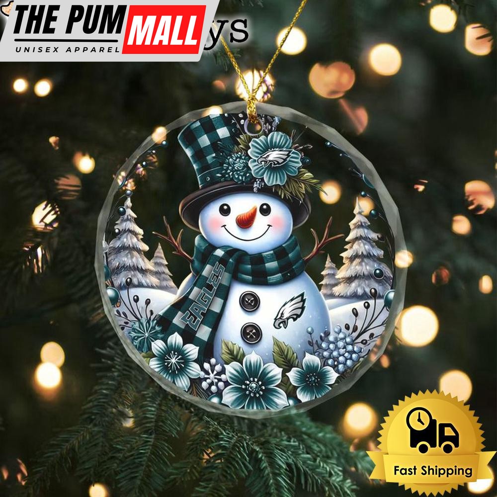 NFL Philadelphia Eagles Cute Snowman Christmas Crystal Glass Ornament Limited Edition