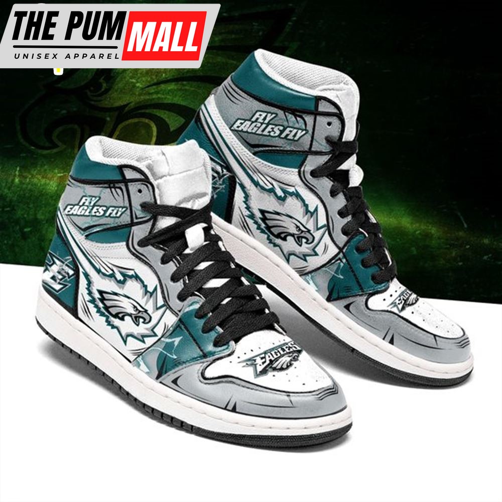 NFL Philadelphia Eagles Grey Green Logo Air Jd 1 High Sneakers