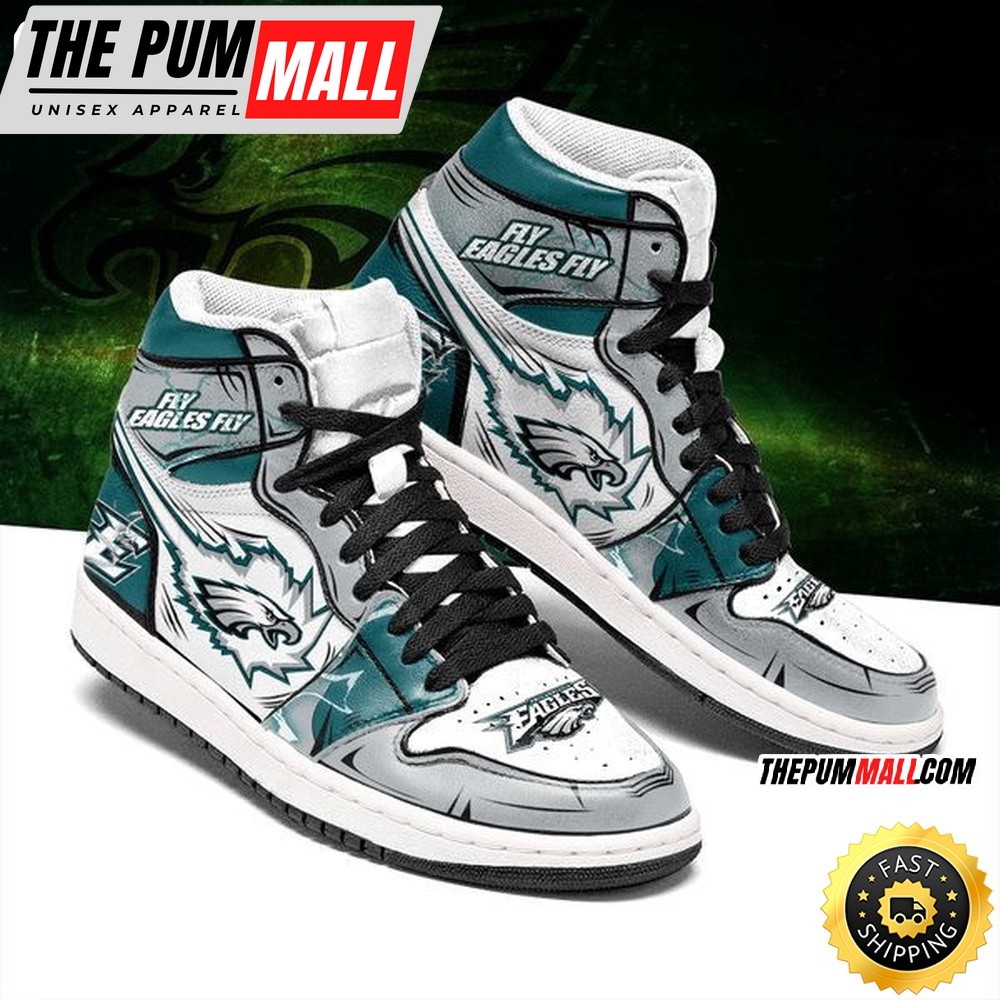 NFL Philadelphia Eagles Grey Green Logo Air Jd 1 High Sneakers