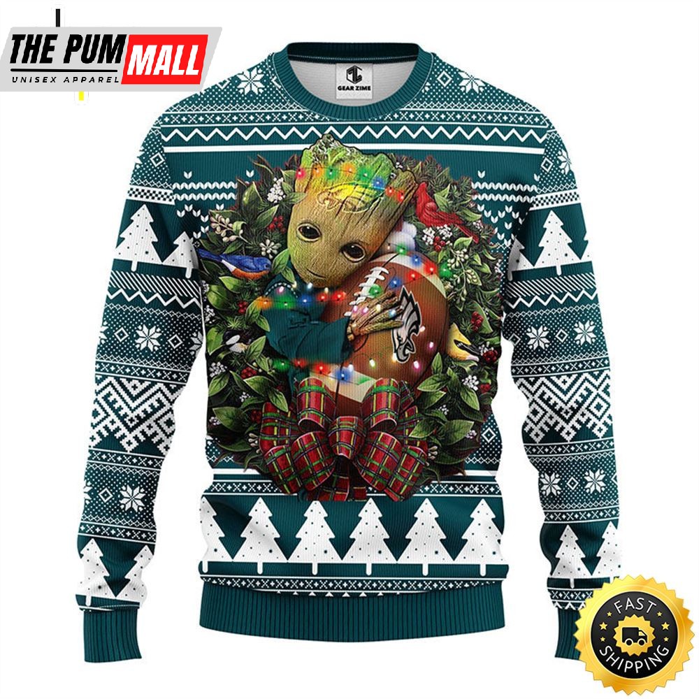 NFL Philadelphia Eagles Groot Hug Christmas Ugly Sweater