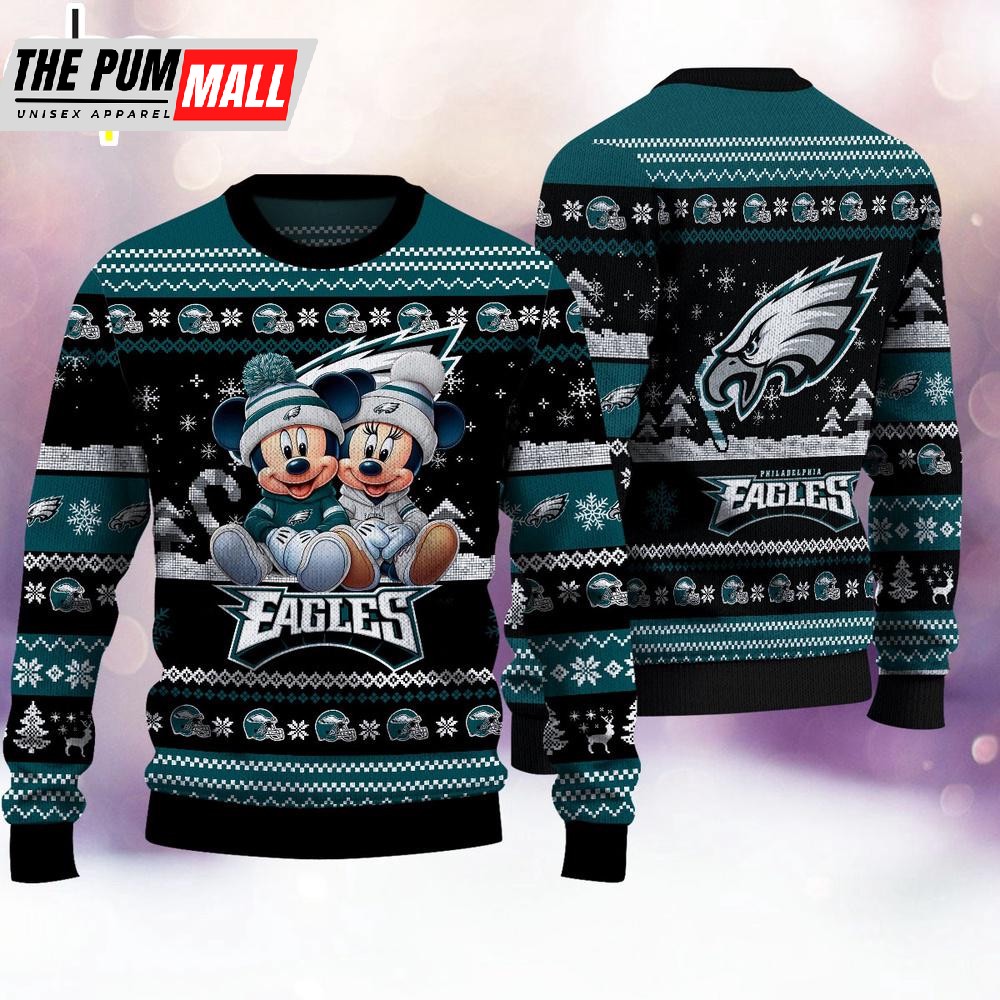 NFL Philadelphia Eagles Mickey And Minnie Cute Christmas Ugly Sweater