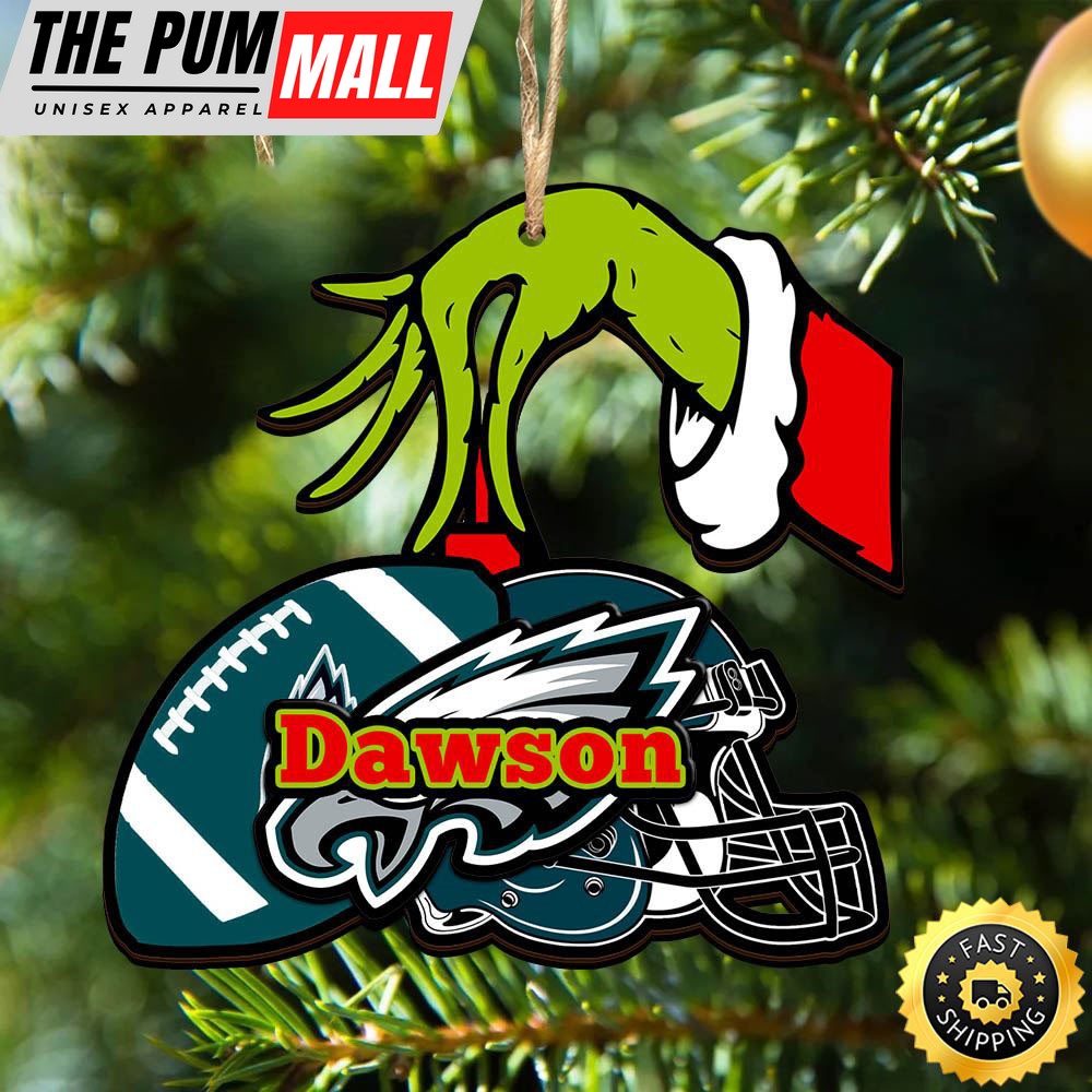 NFL Philadelphia Eagles Personalized Your Name Grinch And Football Ornament Limited Edition