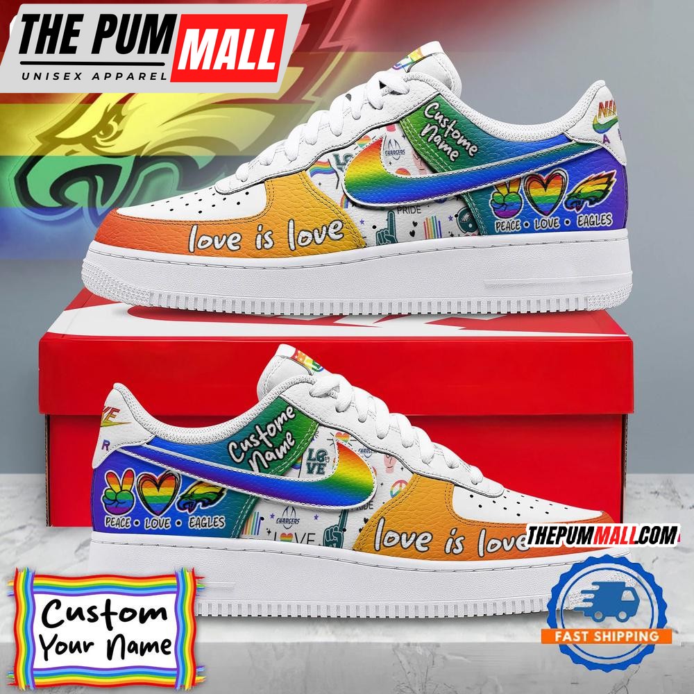 NFL Philadelphia Eagles Pride Peace Love Eagles Custom Air Force 1 Shoes Sneaker