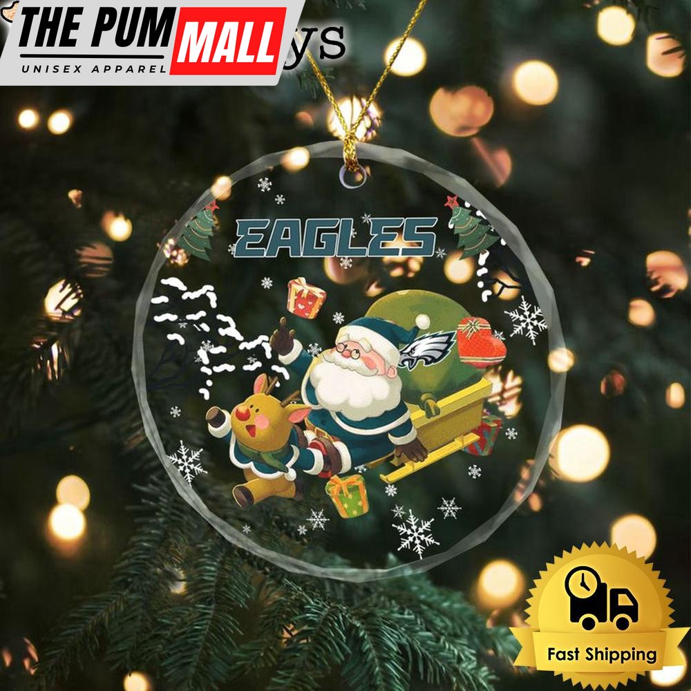 NFL Philadelphia Eagles Santa And Reindeer Christmas Crystal Glass Ornament Limited Edition