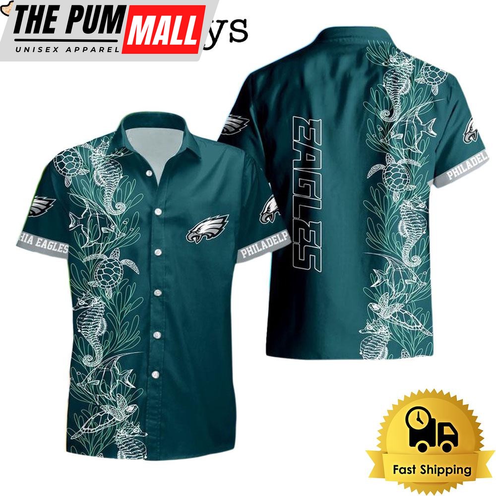 NFL Philadelphia Eagles Turtle Seaweed Pattern Hawaiian Shirt