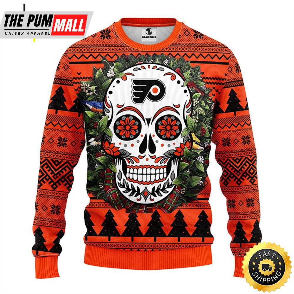 NFL Philadelphia Flyers Skull Flower Ugly Christmas Ugly Sweater