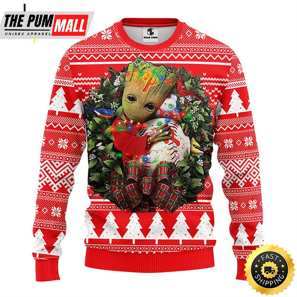 NFL Philadelphia Phillies Groot Hug Christmas Ugly Sweater
