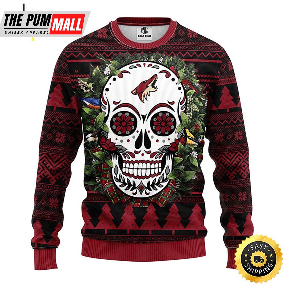 NFL Phoenix Coyotes Skull Flower Ugly Christmas Ugly Sweater