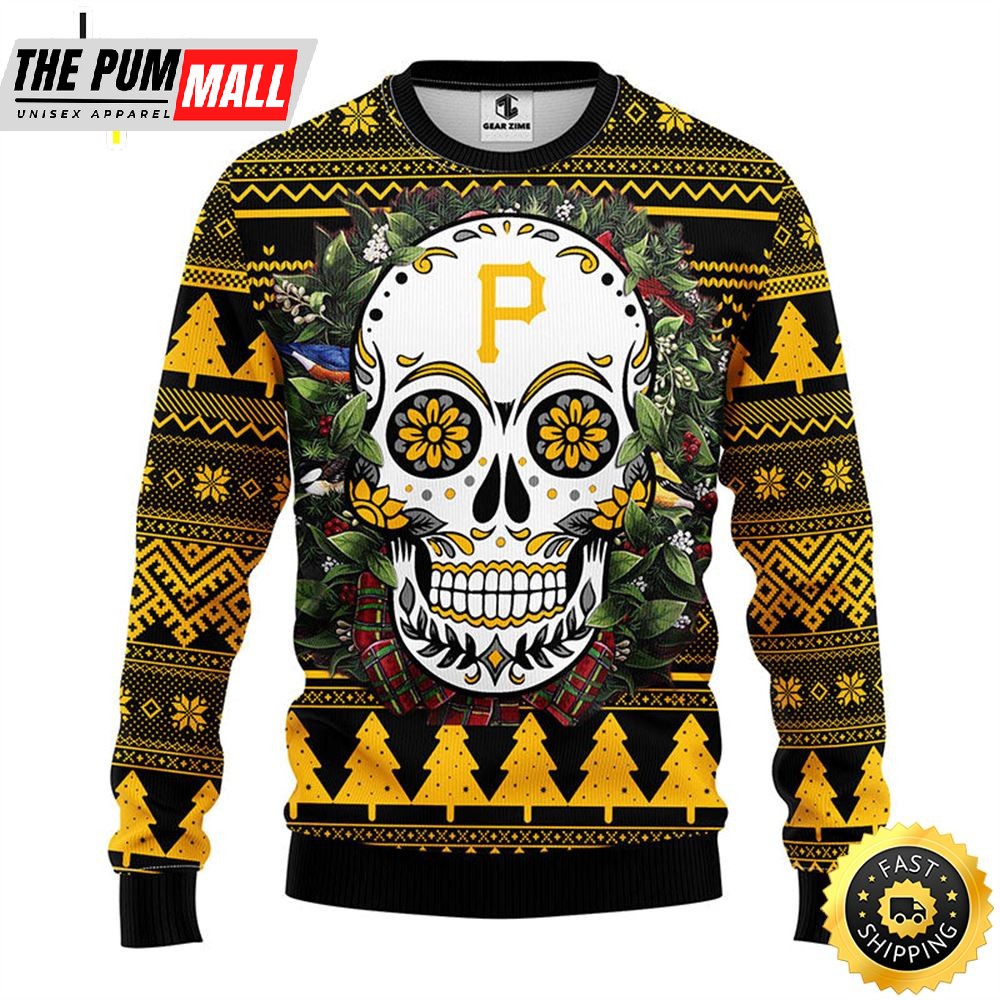 NFL Pittsburgh Pirates Skull Flower Ugly Christmas Ugly Sweater