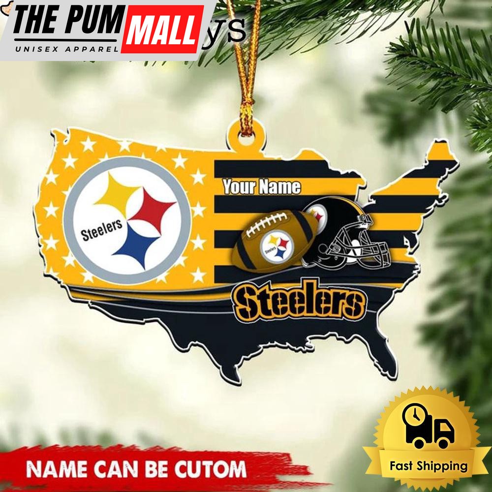 NFL Pittsburgh Steelers American Flag Logo Team Custom Christmas Ornament Limited Edition