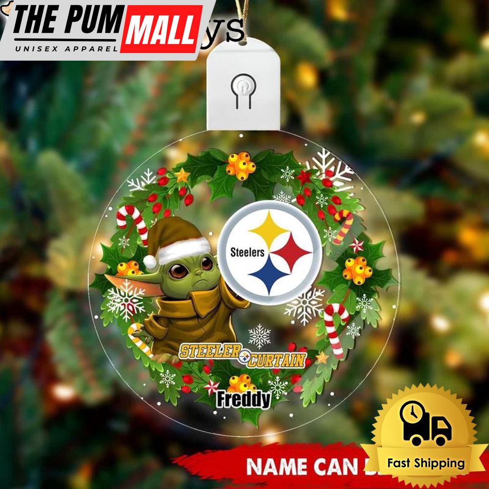 NFL Pittsburgh Steelers Baby Yoda Custom Circle Led Acrylic Ornament Limited Edition