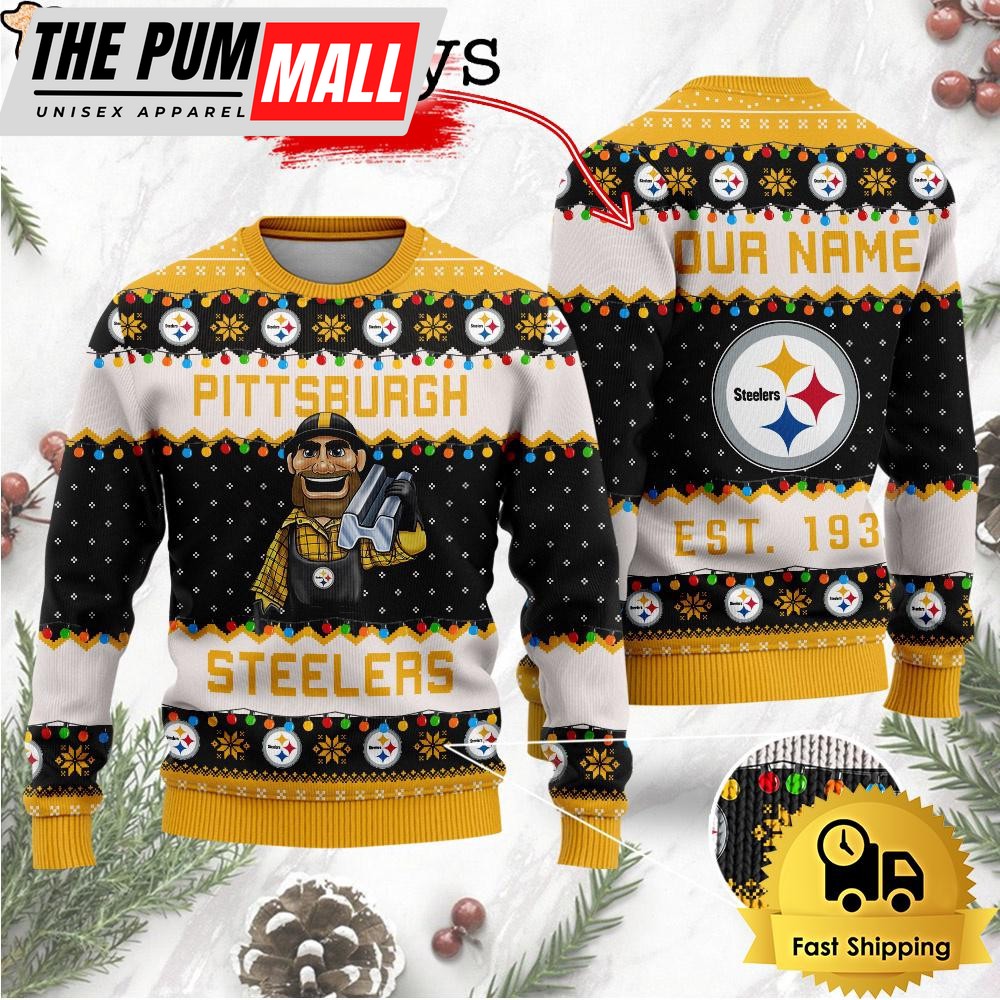 NFL Pittsburgh Steelers Cute Mascot Custom Ugly Christmas Sweater
