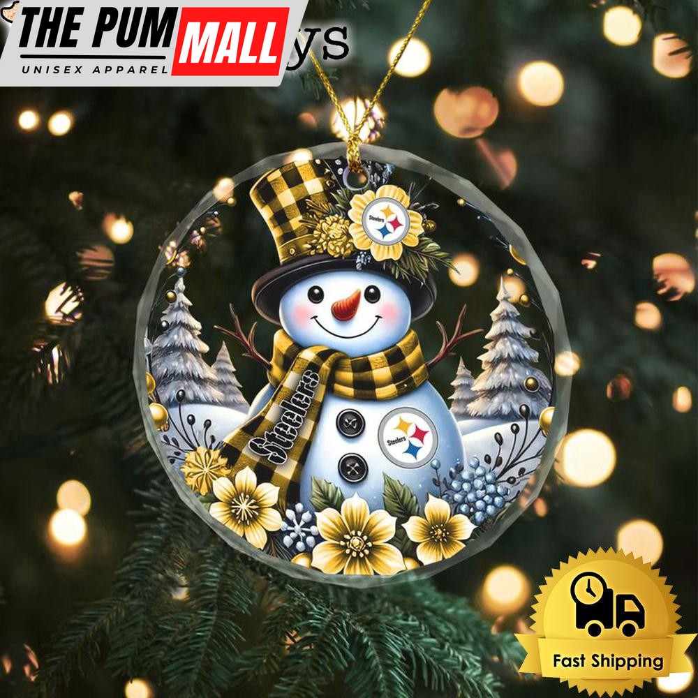 NFL Pittsburgh Steelers Cute Snowman Christmas Crystal Glass Ornament Limited Edition