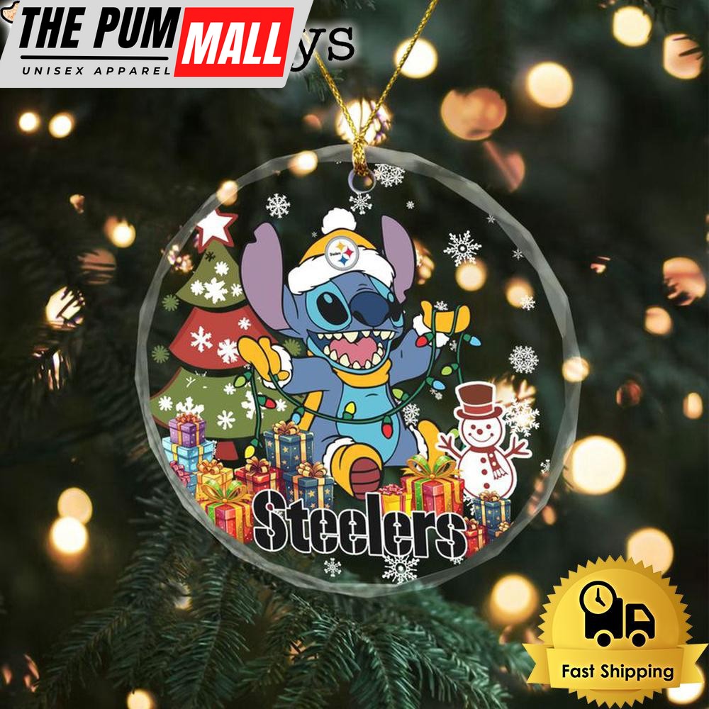 NFL Pittsburgh Steelers Cute Stitch Christmas Crystal Glass Ornament Limited Edition