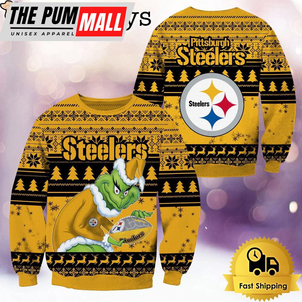 NFL Pittsburgh Steelers Grinch Custom Name Ugly Christmas Sweater