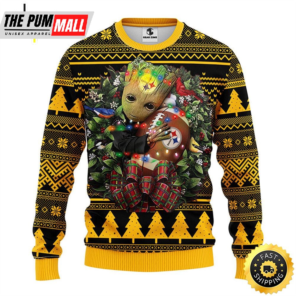 NFL Pittsburgh Steelers Groot Hug Christmas Ugly Sweater