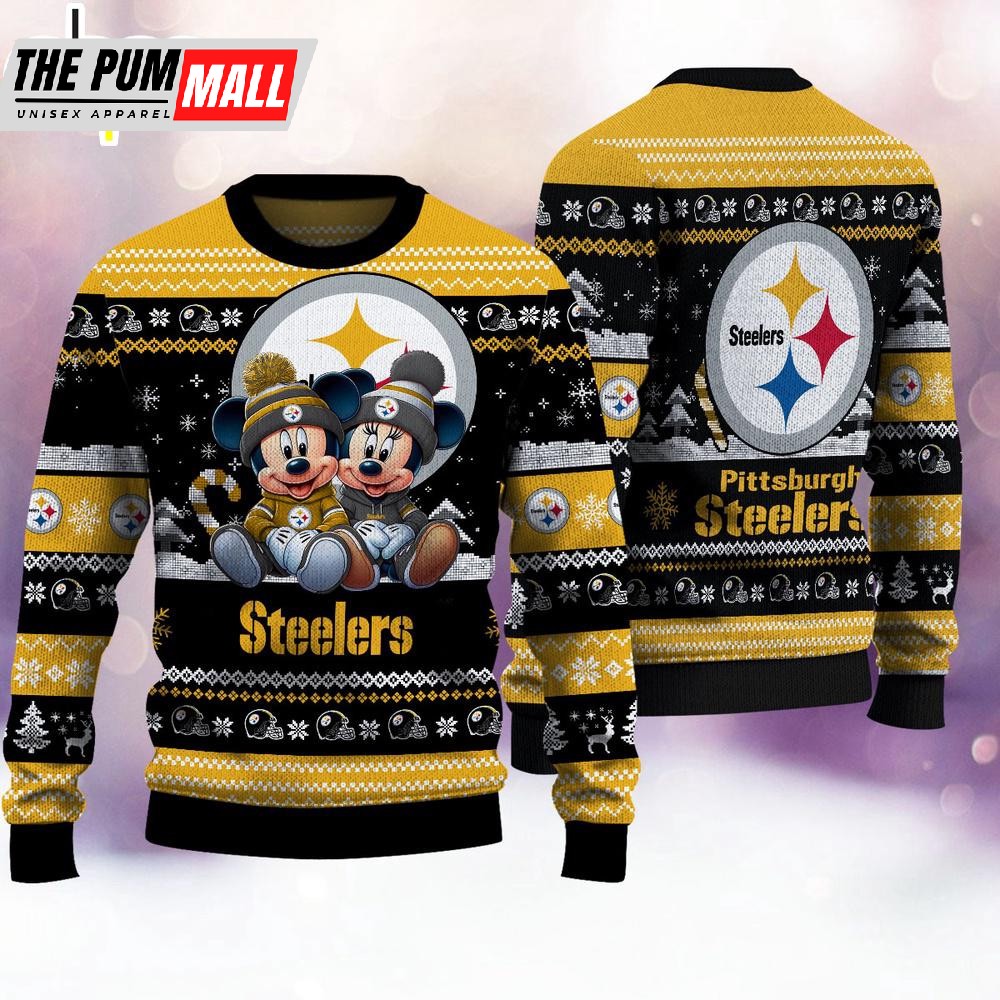 NFL Pittsburgh Steelers Mickey And Minnie Cute Christmas Ugly Sweater