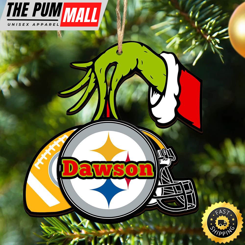 NFL Pittsburgh Steelers Personalized Your Name Grinch And Football Ornament Limited Edition
