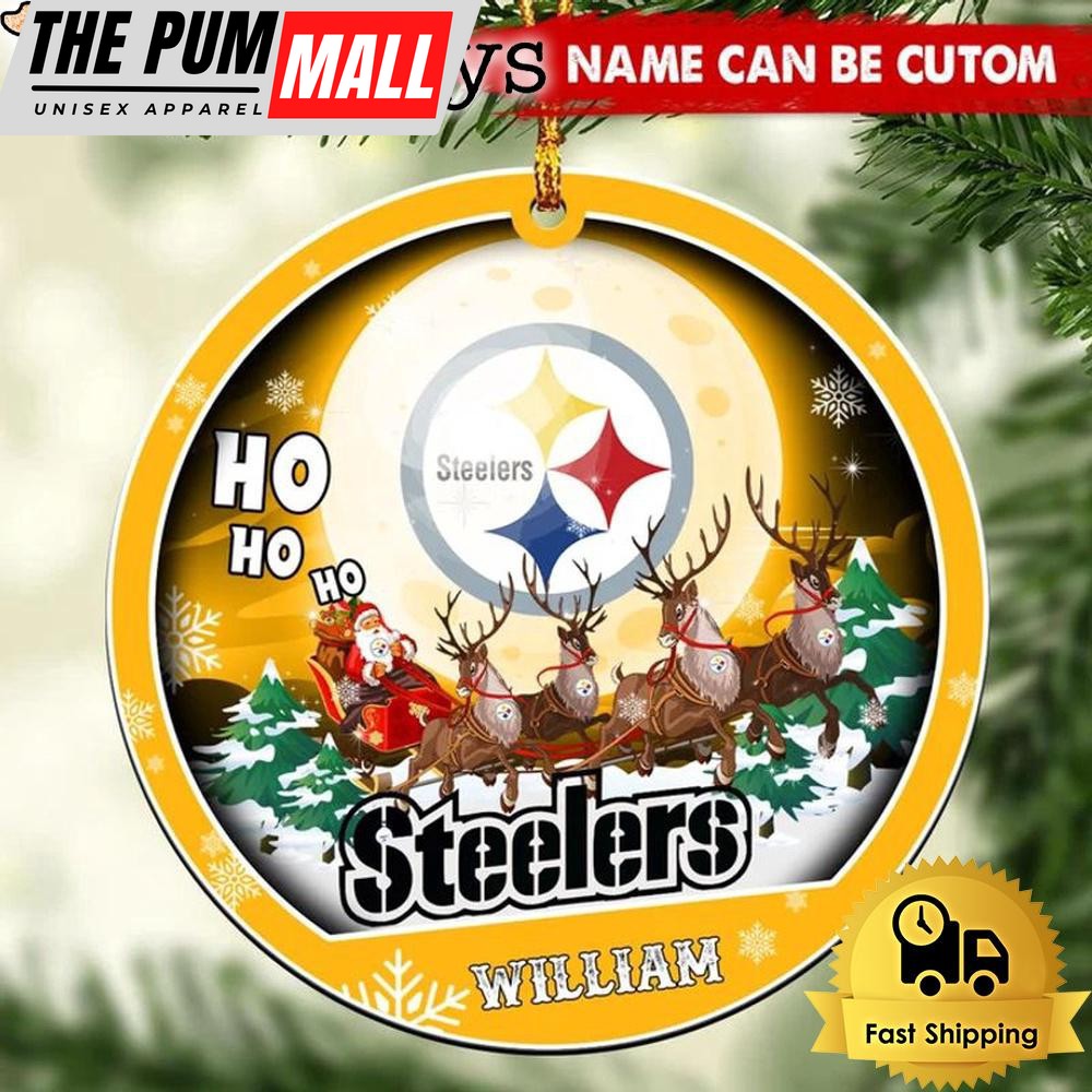 NFL Pittsburgh Steelers Santa And Reindeers Logo Team Custom Christmas Ornament Limited Edition