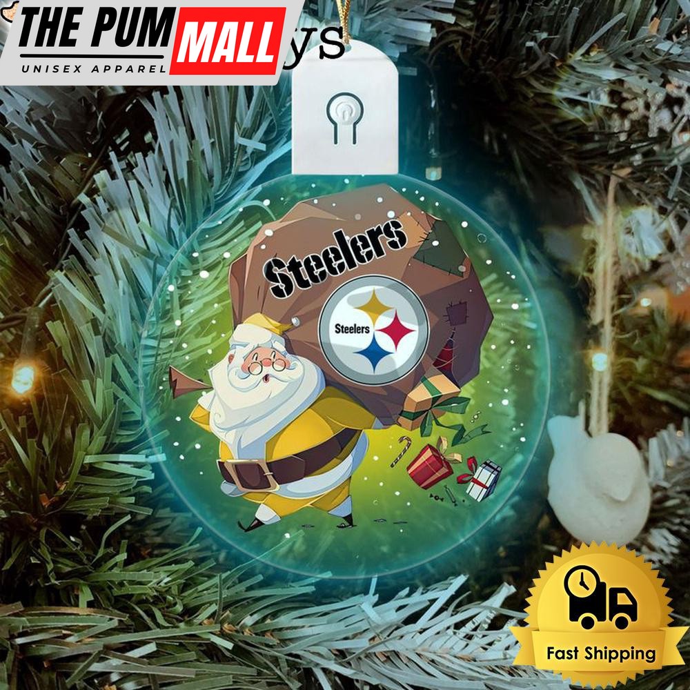 NFL Pittsburgh Steelers Santa Coming Christmas Circle Led Acrylic Ornament Limited Edition