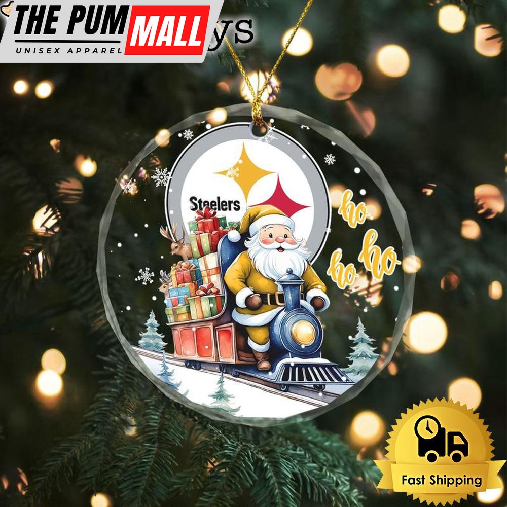 NFL Pittsburgh Steelers Santa Is Coming Christmas Crystal Glass Ornament Limited Edition