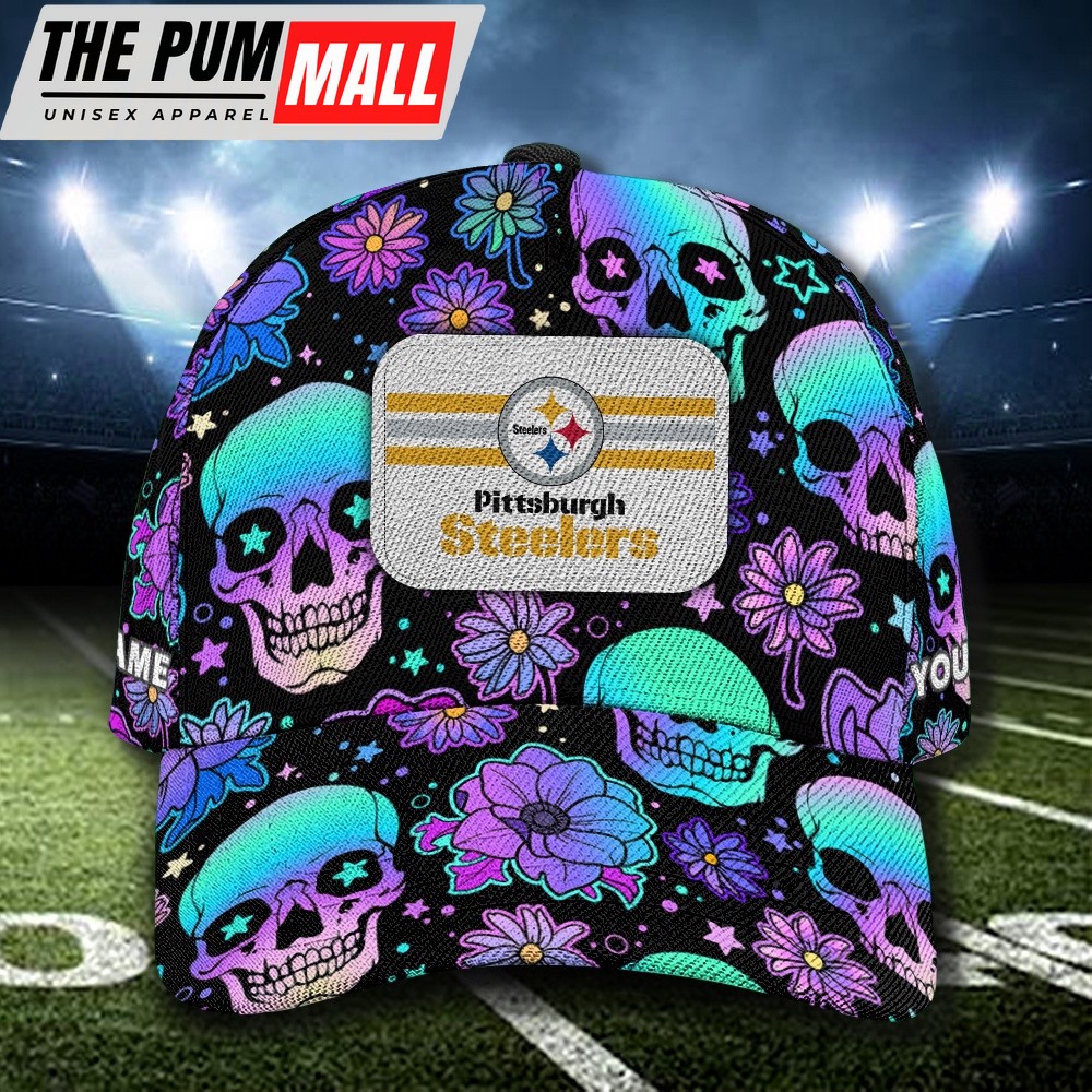 NFL Pittsburgh Steelers Special Football Skull Halloween Custom Baseball Cap