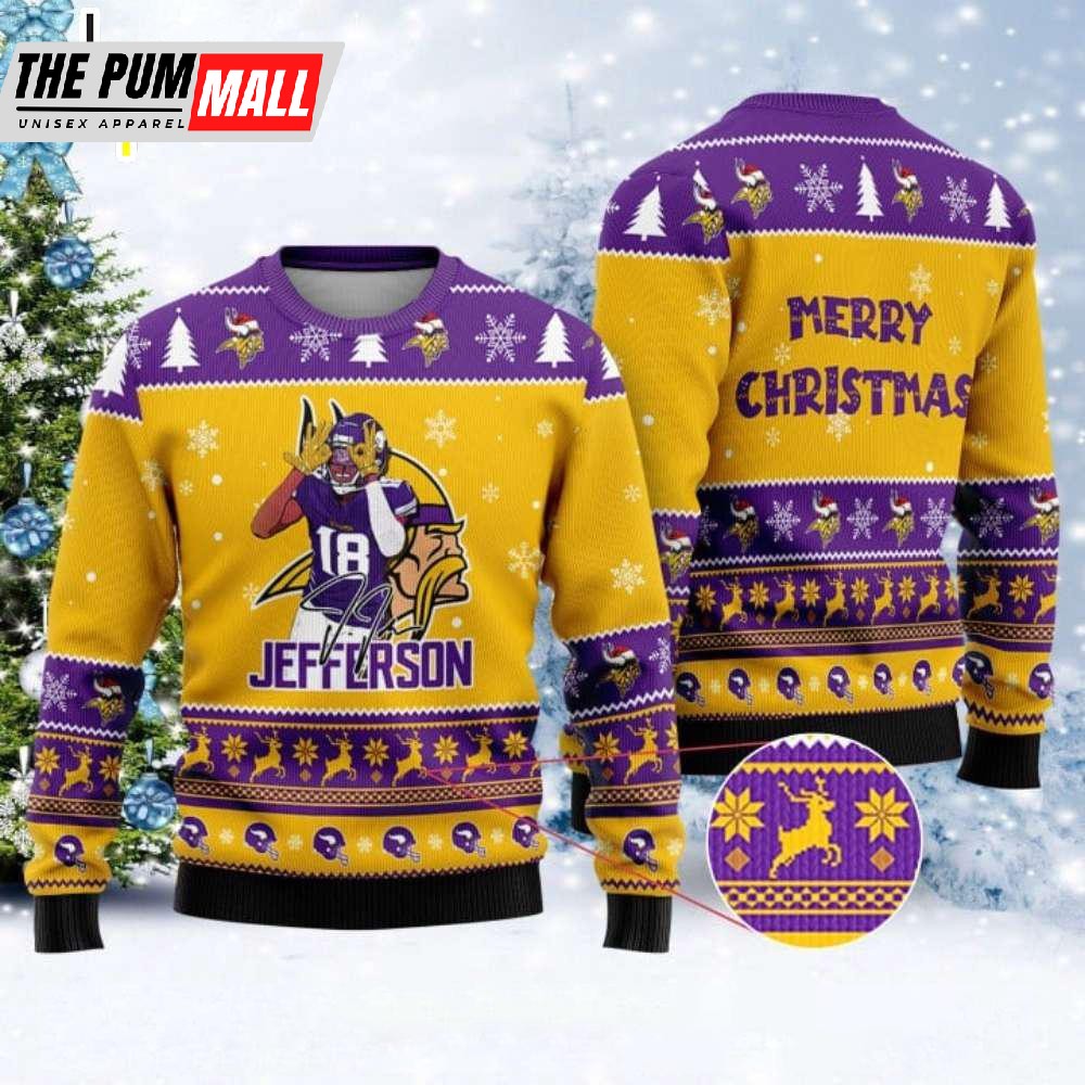 NFL Player Justin Jefferson Minnesota Vikings Merry Christmas Sweater