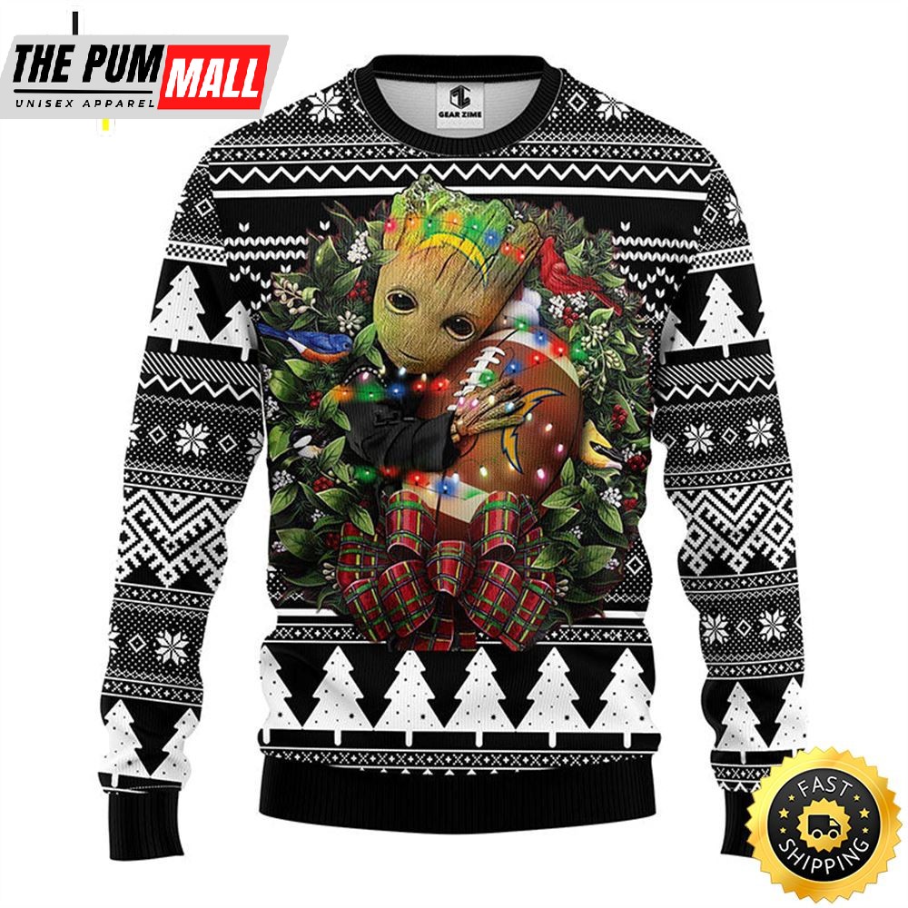 NFL San Diego Chargers Groot Hug Christmas Ugly Sweater