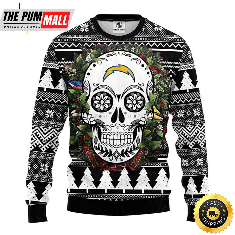 NFL San Diego Chargers Skull Flower Ugly Christmas Ugly Sweater