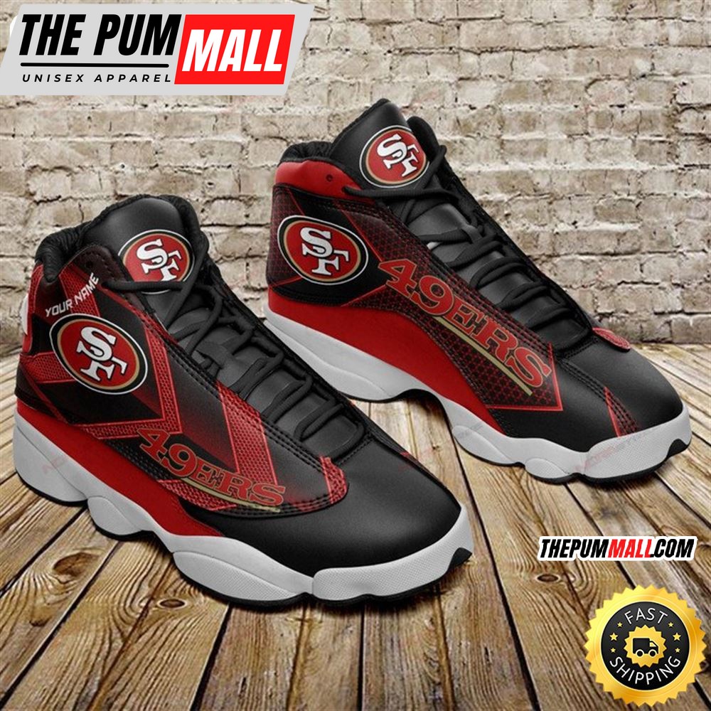 NFL San Francisco 49ers Custom Name Black Red Air Jd 13 Shoes
