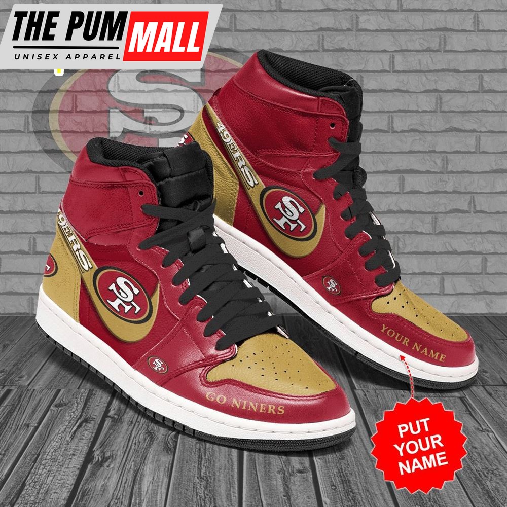 NFL San Francisco 49ers Custom Name Red Golden Air Jd 1 High Sneakers