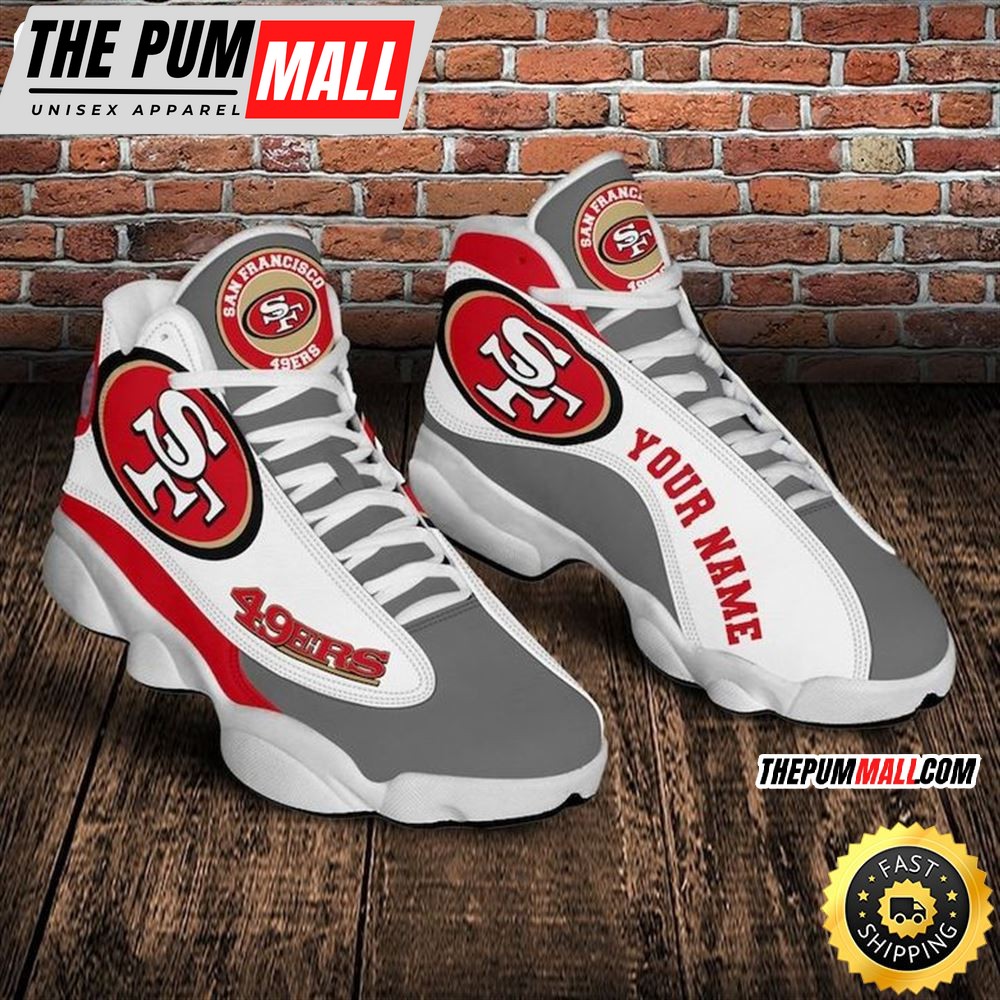 NFL San Francisco 49ers Custom Name White Grey Red Air Jd 13 Shoes