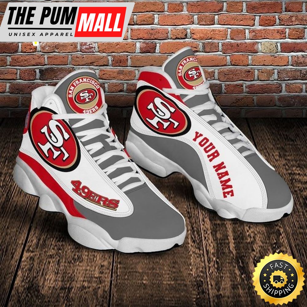 NFL San Francisco 49ers Custom Name White Grey Red Air Jd 13 Shoes