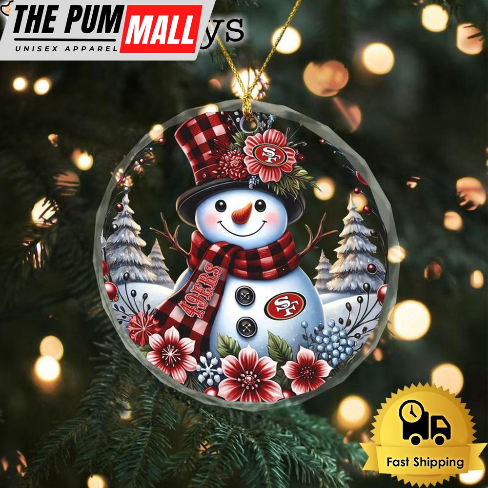 NFL San Francisco 49ers Cute Snowman Christmas Crystal Glass Ornament Limited Edition