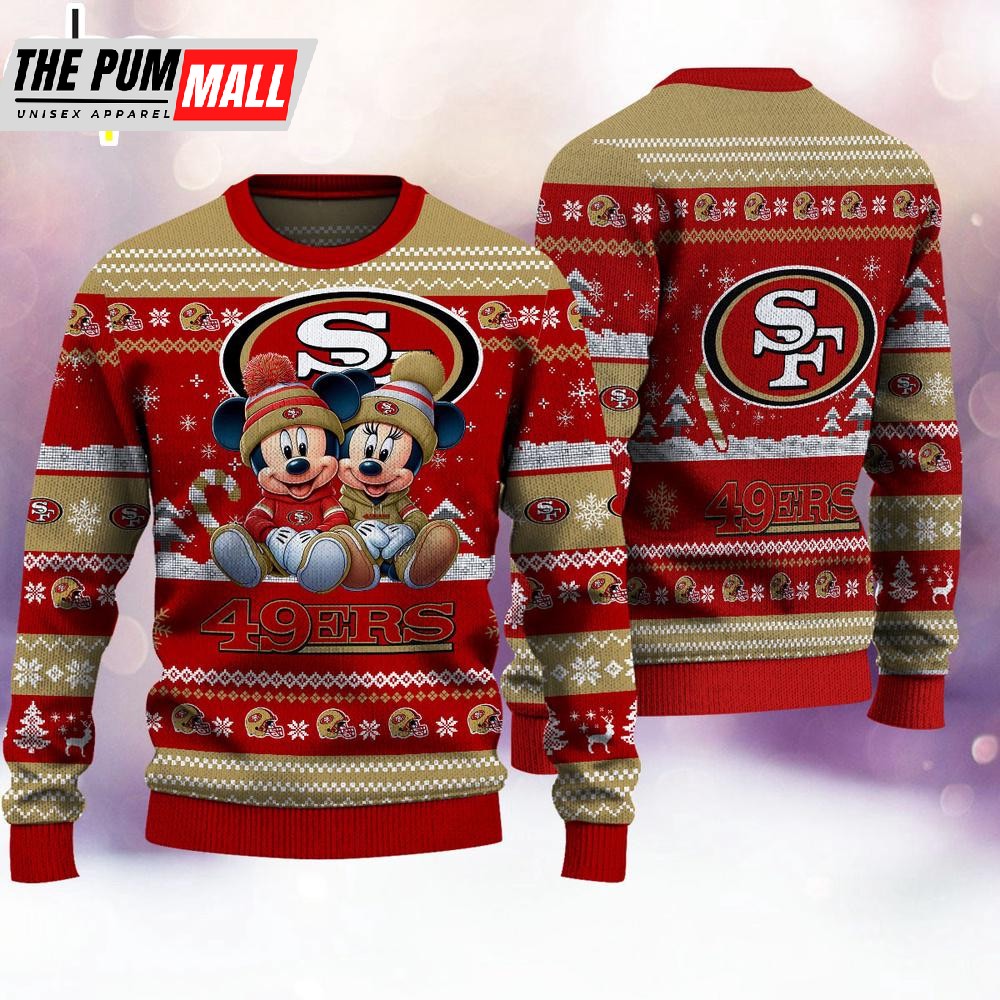 NFL San Francisco 49ers Mickey And Minnie Cute Christmas Ugly Sweater