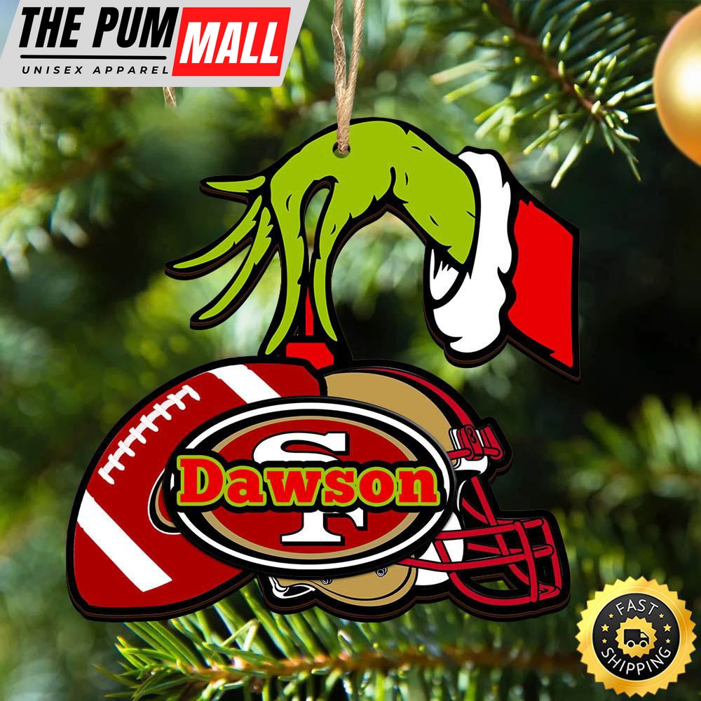 NFL San Francisco 49ers Personalized Your Name Grinch And Football Ornament Limited Edition