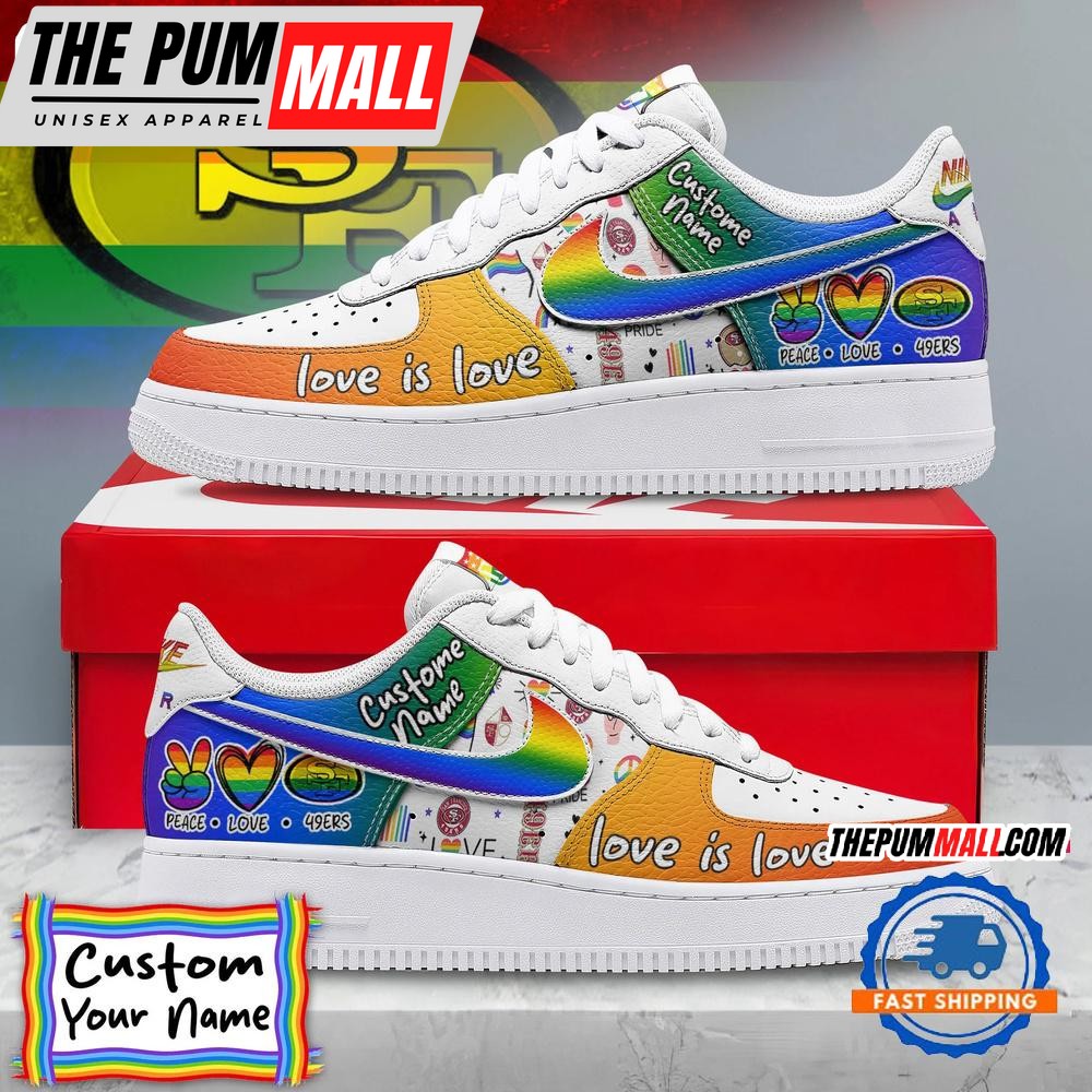 NFL San Francisco 49ers Pride Peace Love Lions Custom Air Force 1 Shoes Sneaker