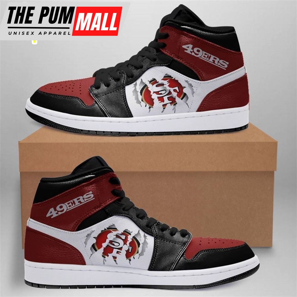 NFL San Francisco 49ers Red Black Scratch Air Jd 1 High Sneakers
