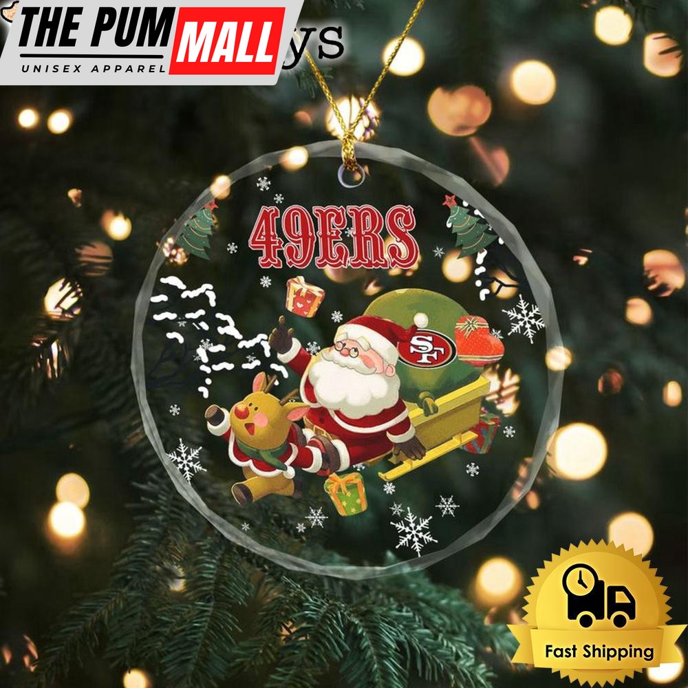 NFL San Francisco 49ers Santa And Reindeer Christmas Crystal Glass Ornament Limited Edition