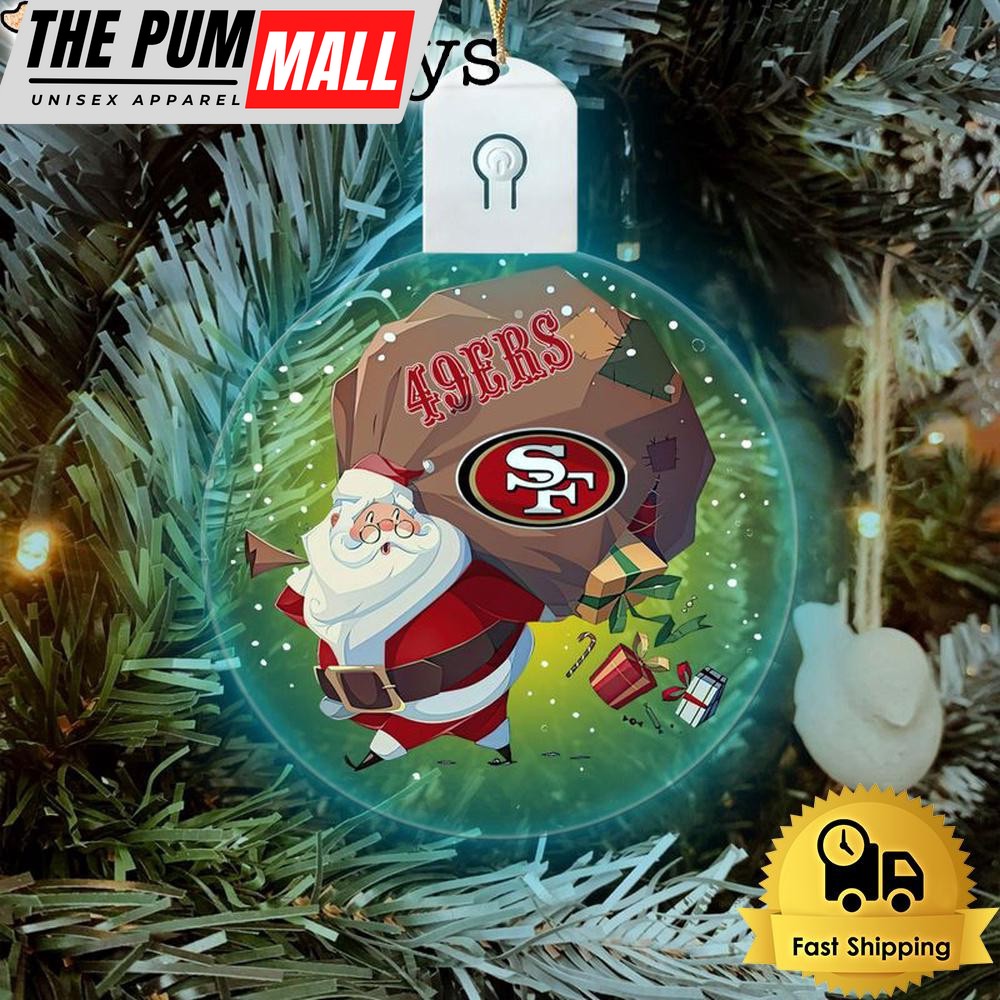 NFL San Francisco 49ers Santa Coming Christmas Circle Led Acrylic Ornament Limited Edition