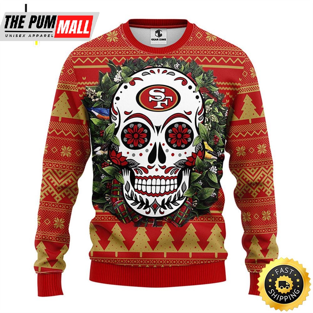NFL San Francisco 49ers Skull Flower Ugly Christmas Ugly Sweater