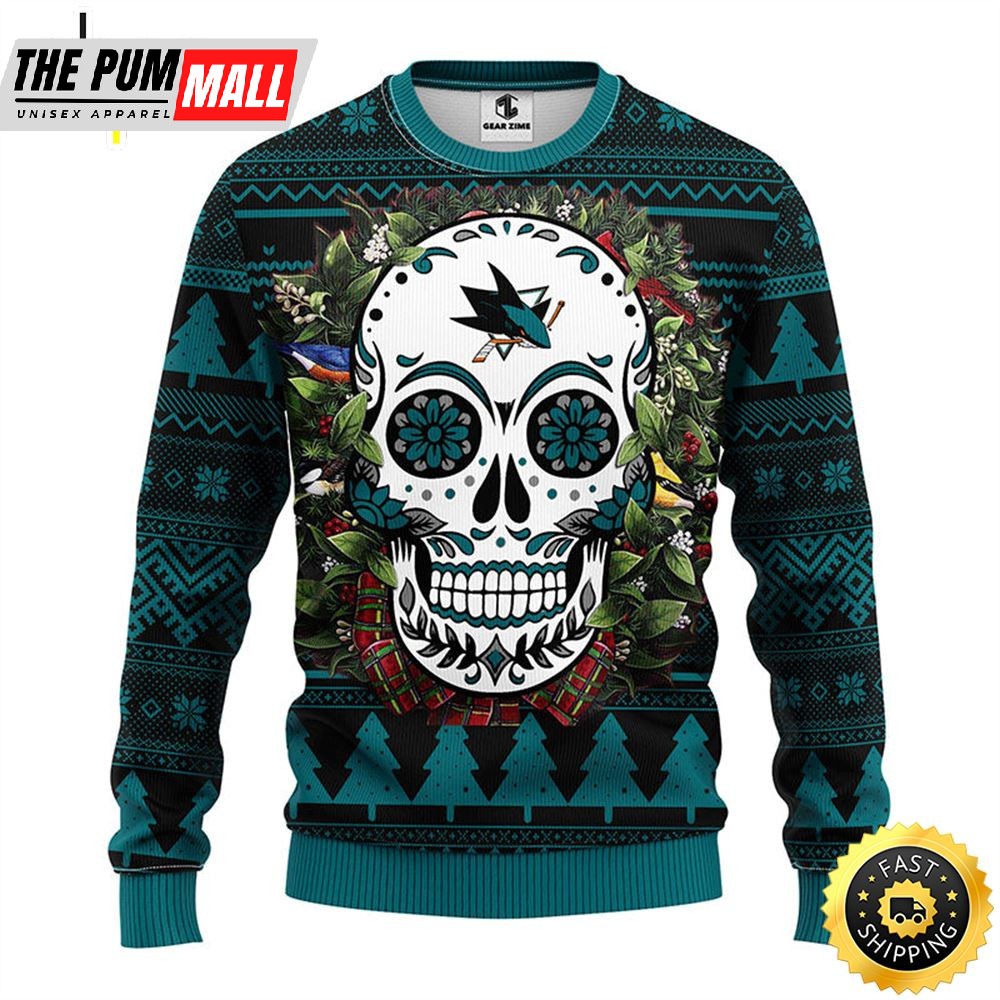 NFL San Jose Sharks Skull Flower Ugly Christmas Ugly Sweater