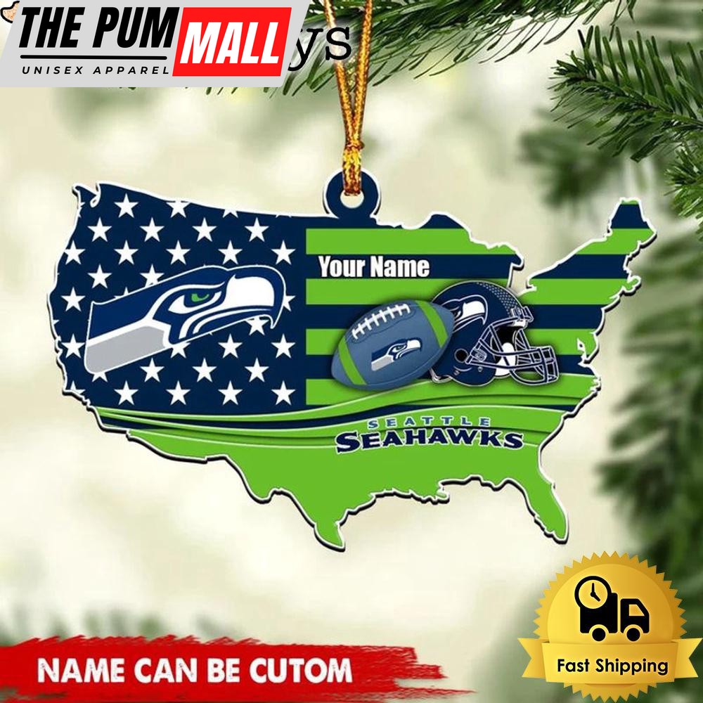 NFL Seattle Seahawks American Flag Logo Team Custom Christmas Ornament Limited Edition