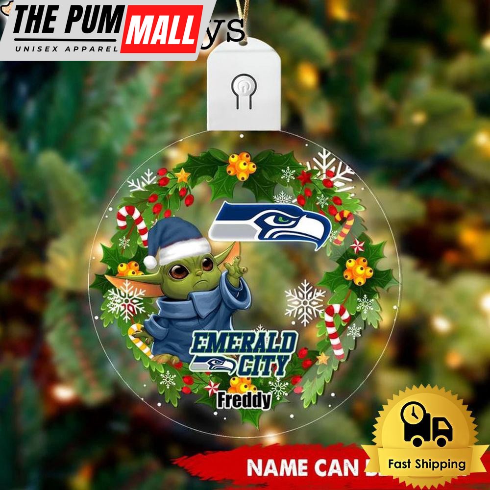 NFL Seattle Seahawks Baby Yoda Custom Circle Led Acrylic Ornament Limited Edition