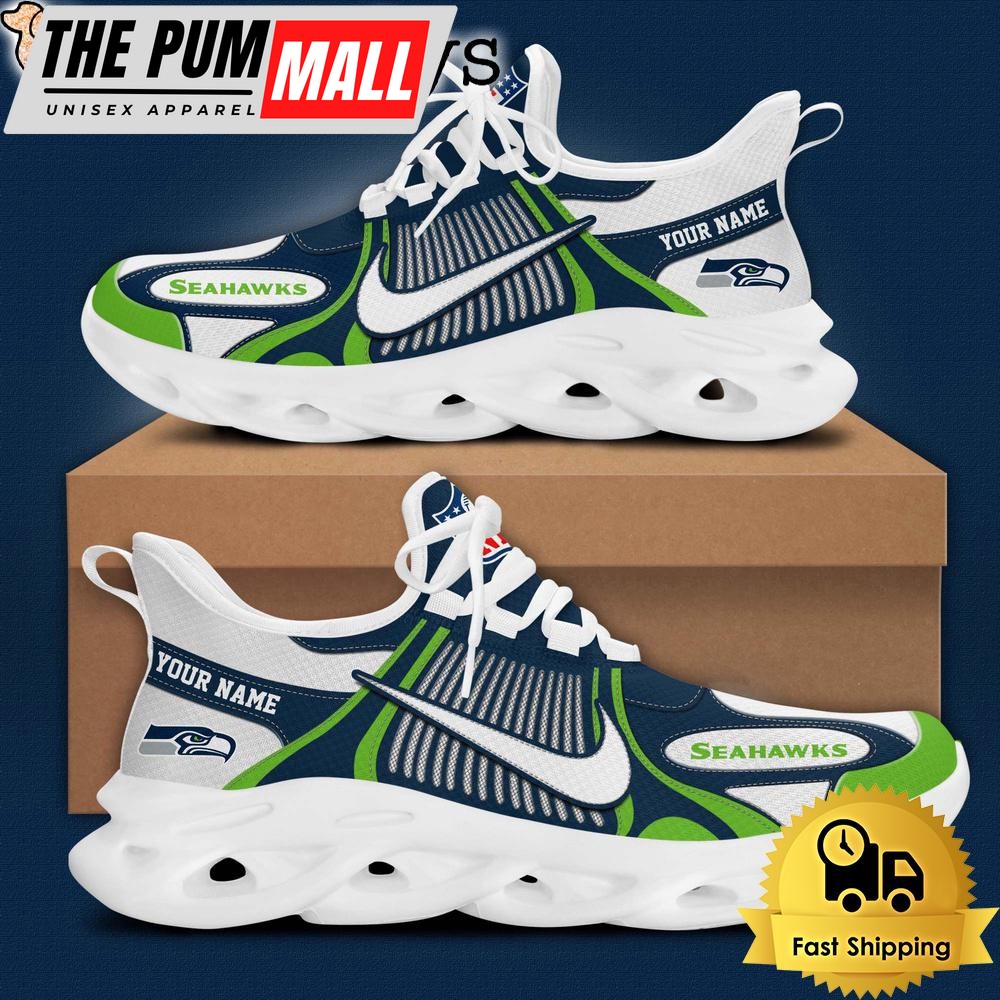 NFL Seattle Seahawks Blue White Stripes Logo Custom Clunky Max Soul Shoes
