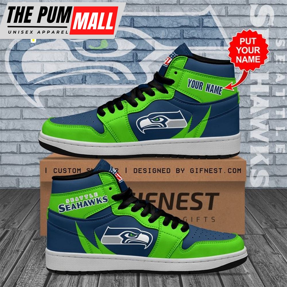 NFL Seattle Seahawks Custom Name Green Navy Air Jd 1 High Sneakers