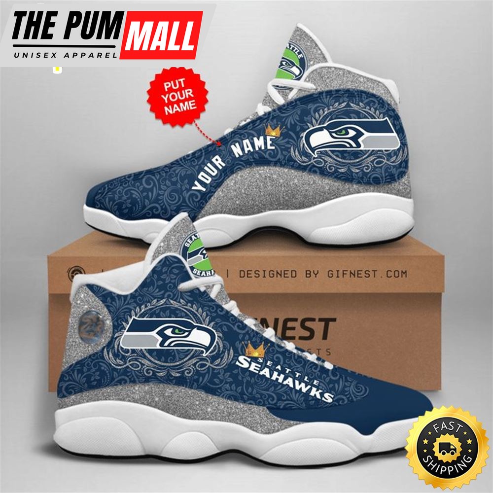 NFL Seattle Seahawks Custom Name Navy Grey Air Jd 13 Shoes