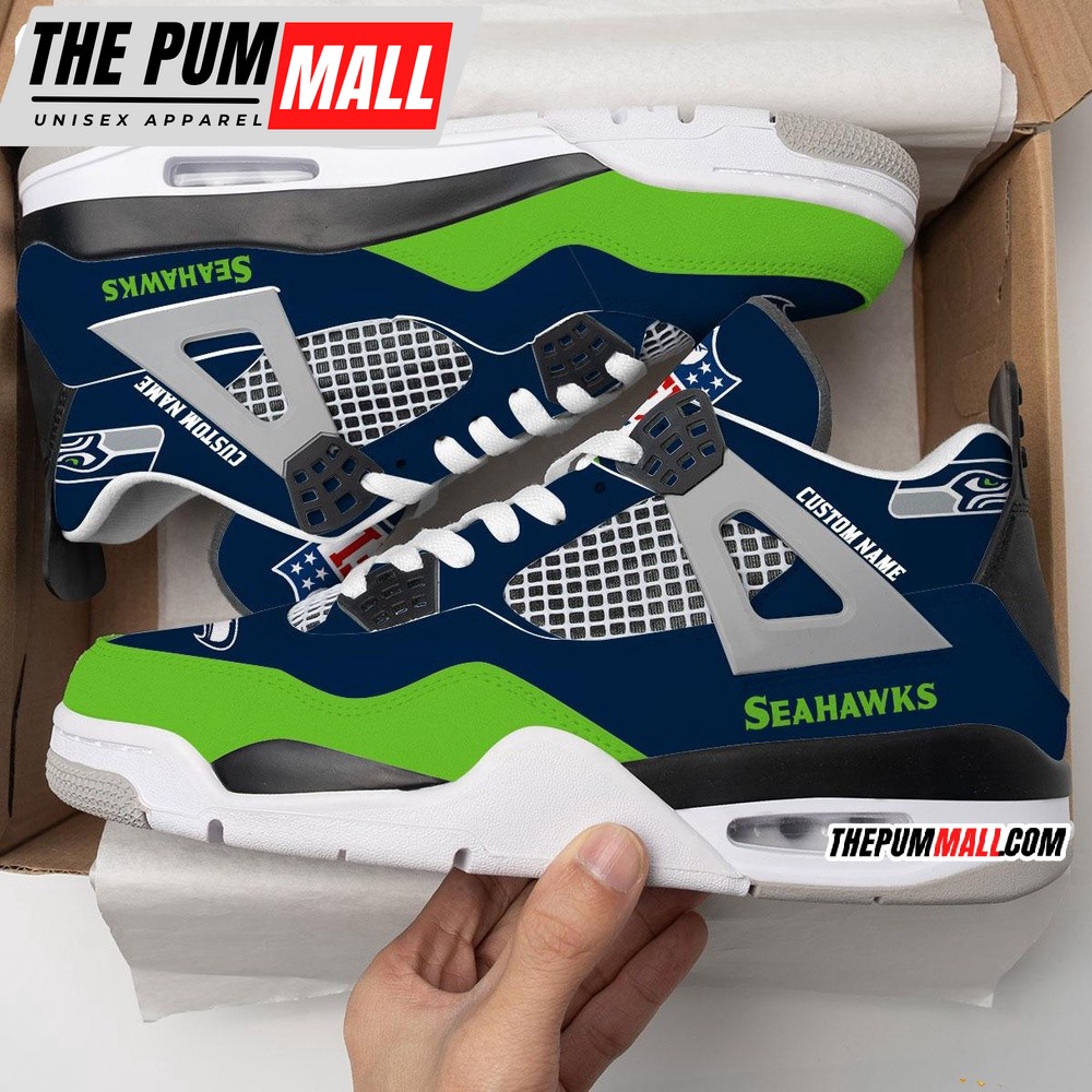 NFL Seattle Seahawks Football Team Air Jd 4 Shoes, Personalized AJ4 Sneaker